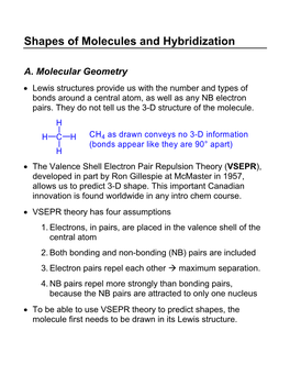 Shapes of Molecules and Hybridization