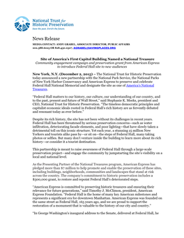 News Release MEDIA CONTACT: ANDY GRABEL, ASSOCIATE DIRECTOR, PUBLIC AFFAIRS 202.588.6025 OR 828.450.0507, AGRABEL@SAVINGPLACES.ORG