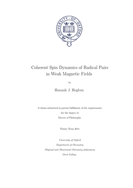 Coherent Spin Dynamics of Radical Pairs in Weak Magnetic Fields