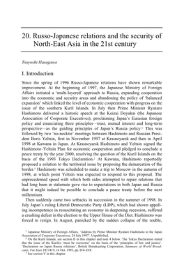20. Russo-Japanese Relations and the Security of North-East Asia in the 21St Century