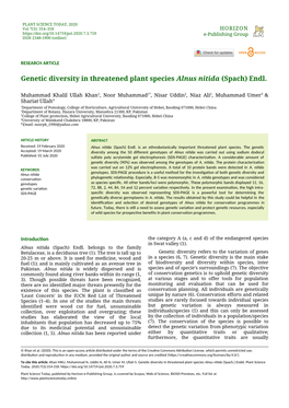 PLANT SCIENCE TODAY, 2020 Vol 7(3): 314–318 HORIZON E-Publishing Group ISSN 2348-1900 (Online)