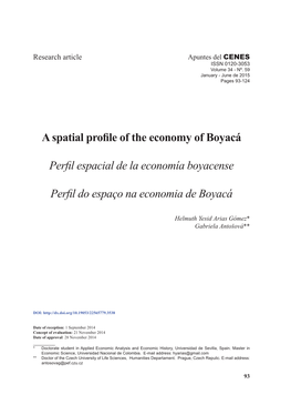 A Spatial Profile of the Economy of Boyacá Perfil Espacial De La Economía Boyacense Perfil Do Espaço Na Economia De Boyacá