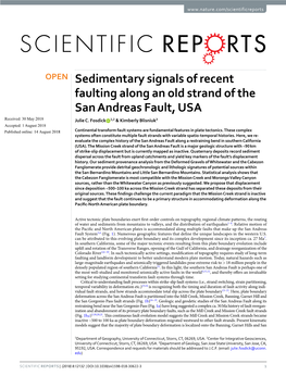 Sedimentary Signals of Recent Faulting Along an Old Strand of the San Andreas Fault, USA Received: 30 May 2018 Julie C