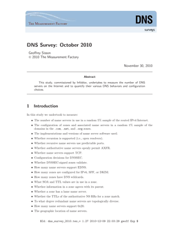 DNS Survey: October 2010 Geoﬀrey Sisson C 2010 the Measurement Factory