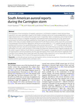 South American Auroral Reports During the Carrington Storm Hisashi Hayakawa1,2,3,4* , José R