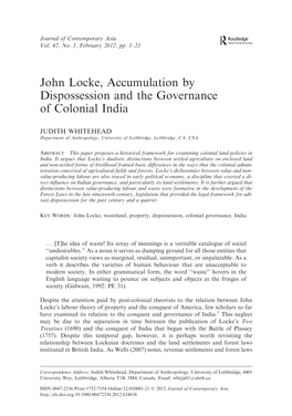 John Locke, Accumulation by Dispossession and the Governance of Colonial India