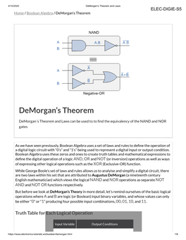 ELEC-DIGIE-S5 -Demorgan's Theorem and Laws.Pdf