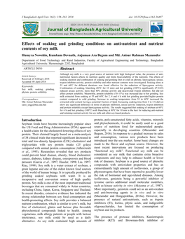 Effects of Soaking and Grinding Conditions on Anti-Nutrient and Nutrient Contents of Soy Milk