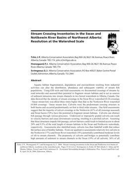 Stream Crossing Inventories in the Swan and Notikewin River Basins of Northwest Alberta: Resolution at the Watershed Scale