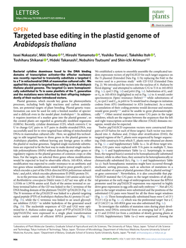 Targeted Base Editing in the Plastid Genome of Arabidopsis Thaliana