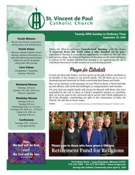 Prayer for Catechists Serving • Worship O God, Our Heavenly Father, You Have Given Us the Gift of These Catechists to Be Heralds of the Gospel to Our Parish Family