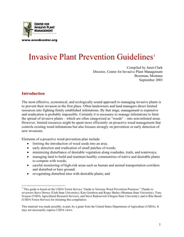 Invasive Plant Prevention Guidelines