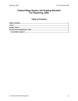 Federal Wage System Job Grading Standard for Plastering, 3605