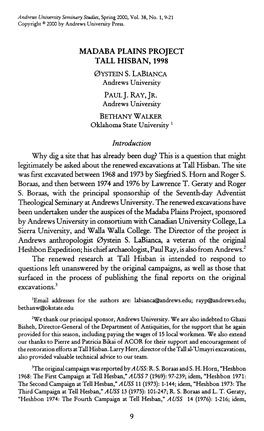 Madaba Plains Project Tall Hisban, 1998 Paul J. Ray