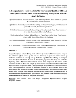 Areca Catechu Linn. Fruit) Correlating Its Physico-Chemical Analysis Study