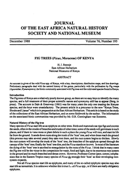 Journal of the East Africa Natural History Society and National Museum