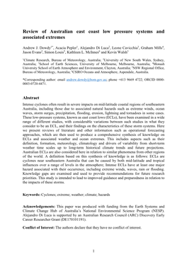 Review of Australian East Coast Low Pressure Systems and Associated Extremes