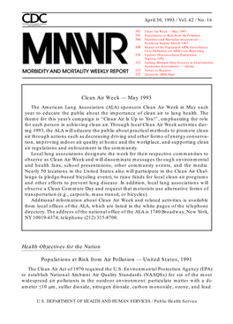 Health Objectives for the Nation Populations at Risk from Air Pollution