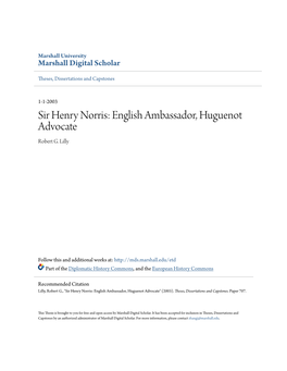 Sir Henry Norris: English Ambassador, Huguenot Advocate Robert G