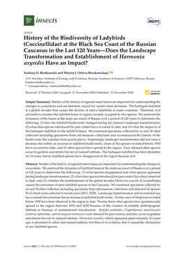 History of the Biodiversity of Ladybirds (Coccinellidae) at the Black Sea Coast of the Russian Caucasus in the Last 120 Years—