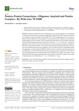 Protein–Protein Connections—Oligomer, Amyloid and Protein Complex—By Wide Line 1H NMR