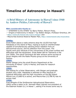 Timeline of Astronomy in Hawai'i