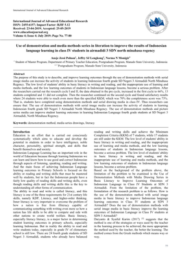 Use of Demonstration and Media Methods Series in Literation To