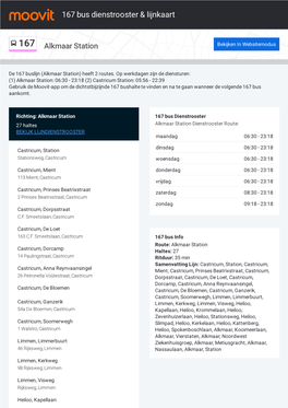 167 Bus Dienstrooster & Lijnroutekaart