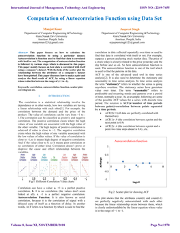 Computation of Autocorrelation Function Using Data Set