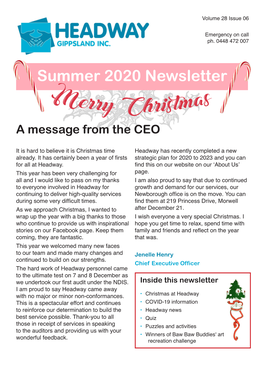 Summer 2020 Newsletter Merry Christmas a Message from the CEO