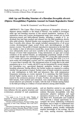 Adult Age and Breeding Structure of a Hawaiian Drosophila Silvestris (Diptera: Drosophilidae) Population Assessed Via Female Reproductive Status1