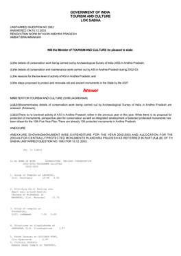 Answered On:15.12.2003 Renovation Work by Asi in Andhra Pradesh Ambati Brahmanaiah