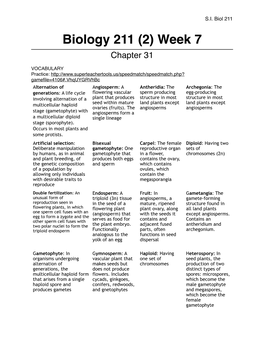 Biol 211 (2) Chapter 31 October 9Th Lecture