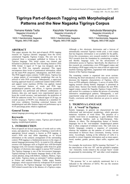 Tigrinya Part-Of-Speech Tagging with Morphological Patterns and the New Nagaoka Tigrinya Corpus