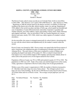 Kiowa County, Colorado School Census Records, 1900-1964