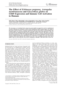 The Effect of Echinacea Purpurea, Astragalus Membranaceus and Glycyrrhiza Glabra on CD69 Expression and Immune Cell Activation in Humans