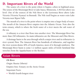 D. Important Rivers of the World Masters 18 and 19, Rivers of the the Source of a River Is the Point Where It Begins—Often in Highland Areas