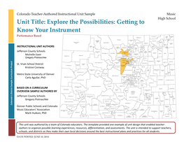 Unit Title: Explore the Possibilities: Getting to Know Your Instrument Performance Based