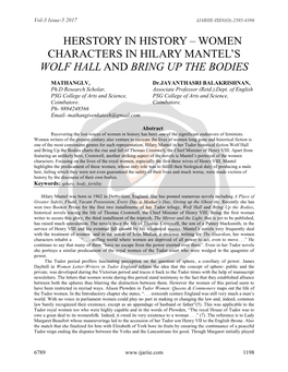 Women Characters in Hilary Mantel‟S Wolf Hall and Bring up the Bodies