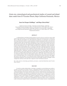 Grain Size, Mineralogical and Geochemical Studies of Coastal and Inland Dune Sands from El Vizcaíno Desert, Baja California Peninsula, Mexico