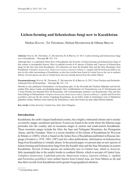 Lichen-Forming and Lichenicolous Fungi New to Kazakhstan