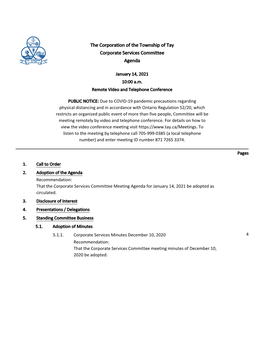 Corporate Services Committee Agenda