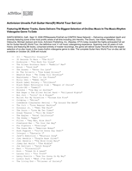 Activision Unveils Full Guitar Hero(R) World Tour Set List