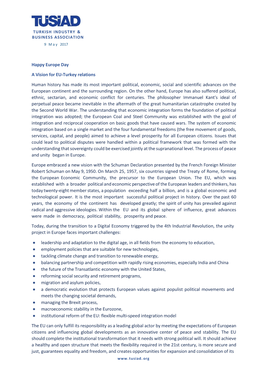 Happy Europe Day a Vision for EU-Turkey Relations Human History Has Made Its Most Important Political, Economic, Social and Scie