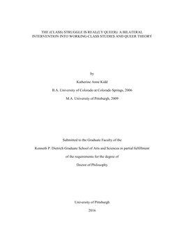 The (Class) Struggle Is Real(Ly Queer): a Bilateral Intervention Into Working-Class Studies and Queer Theory