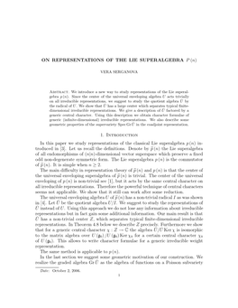 ON REPRESENTATIONS of the LIE SUPERALGEBRA P (N)