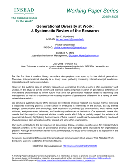 Generational Diversity at Work: a Systematic Review of the Research