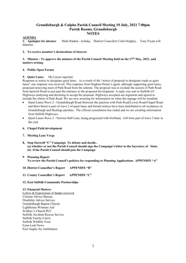 District Councillors Report to Grundisburgh and Culpho Parish Council for July 2021 Carlford and Fynn Valley Ward