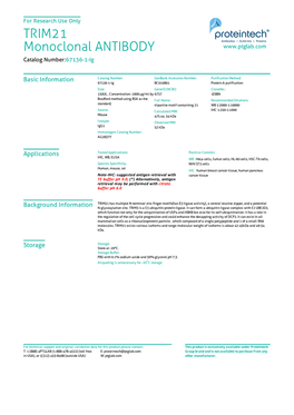 TRIM21 Monoclonal ANTIBODY Catalog Number:67136-1-Ig