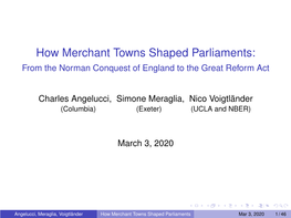 How Merchant Towns Shaped Parliaments: from the Norman Conquest of England to the Great Reform Act